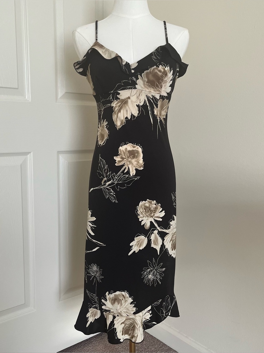 Vintage '90s La Belle Black Sleeveless Floral Dress Womens Size S Whimsigoth